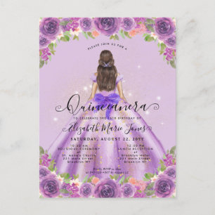 Floral Light Purple Gold Glam Princess Quinceanera Postcard