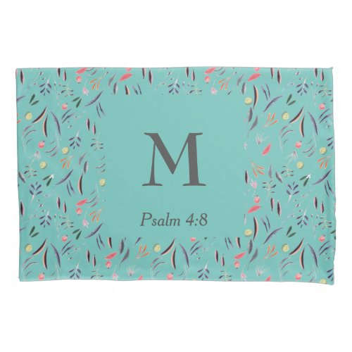 FLORAL Light Teal  MONOGRAM  Christian Pillow Case