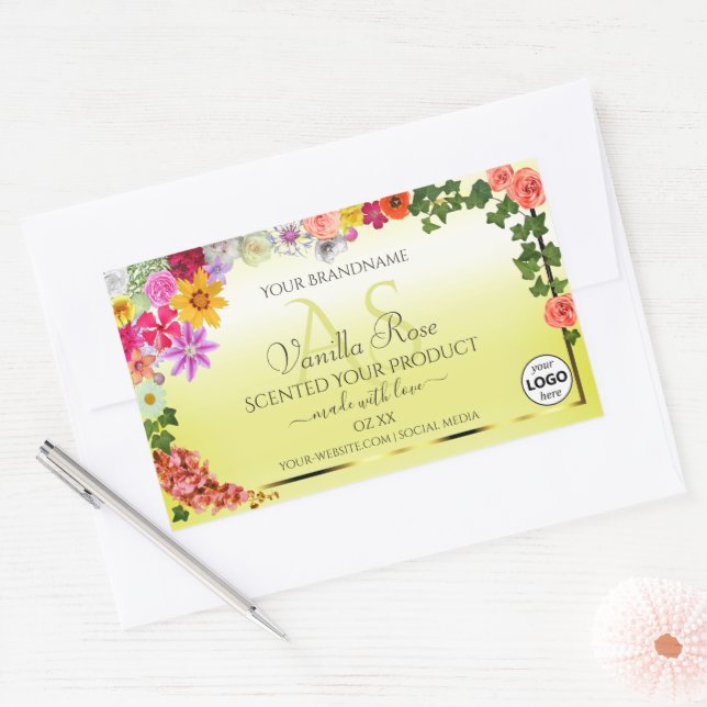 Floral Light Yellow Product Labels Monogram Logo (Envelope)