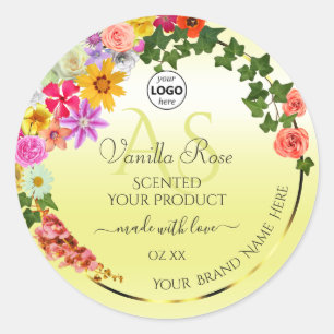 Floral Light Yellow Product Labels Monogram Logo