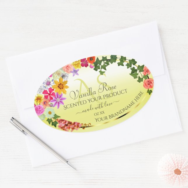Floral Light Yellow Product Labels with Monogram (Envelope)