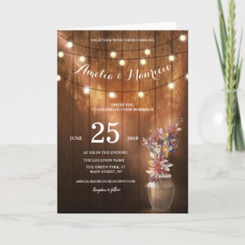 Floral Lighting Rustic Wooden Wedding Invitation by Pick_Up_Me at Zazzle