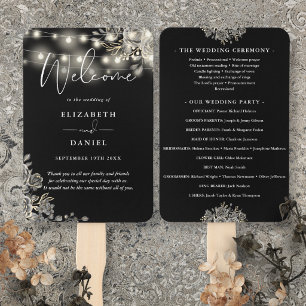 Floral Lights Black Gothic Wedding Program Hand Fan