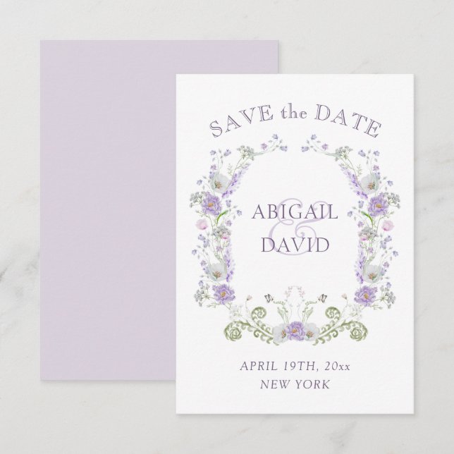 Floral Lilac Arch Frame Wedding Save The Date (Front/Back)