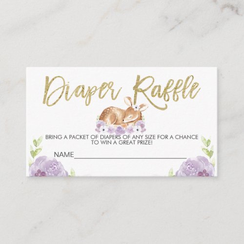 Floral Lilac Deer Diaper Raffle Baby shower Ticket Enclosure Card