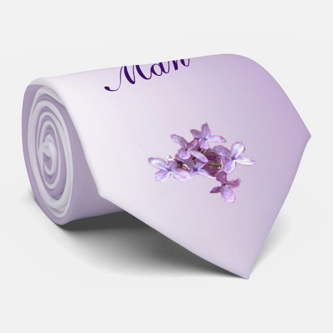 Floral Lilac Flowers Wedding Best Man Tie