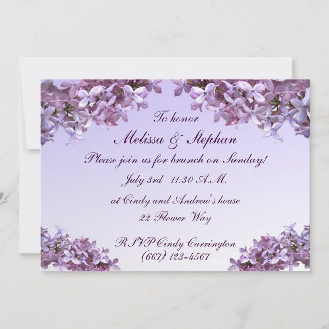 Floral Lilac Flowers Wedding Brunch Invitation (Front)