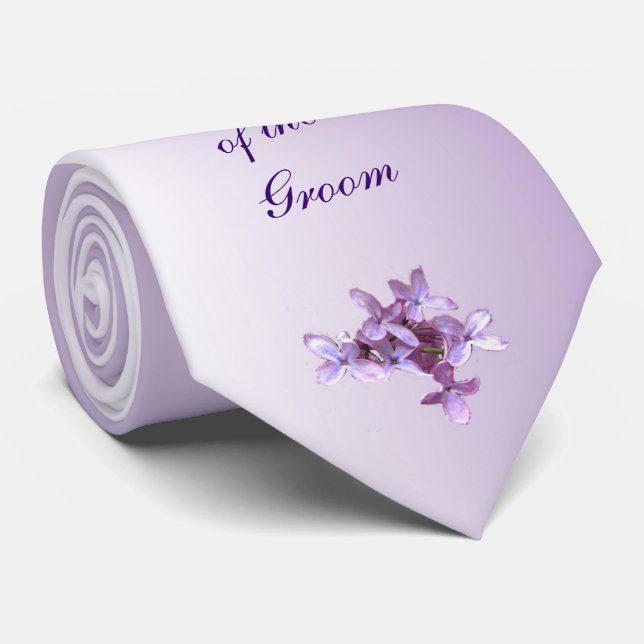 Floral Lilac Flowers Wedding Grandfather of Groom Neck Tie (Rolled)
