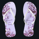 Floral Lilac Flowers Wedding Grandmother of Bride Flip Flops<br><div class="desc">Lilacs are the theme of these elegant floral Grandmother of the Bride wedding flip flops with pink and mauve lilac flowers on a purple background.  The text can be customized for your special occasion.</div>
