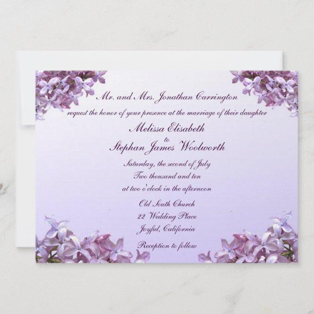 Floral Lilac Flowers Wedding Invitation (Front)