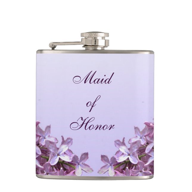 Floral Lilac Flowers Wedding Maid of Honor Hip Flask (Front)