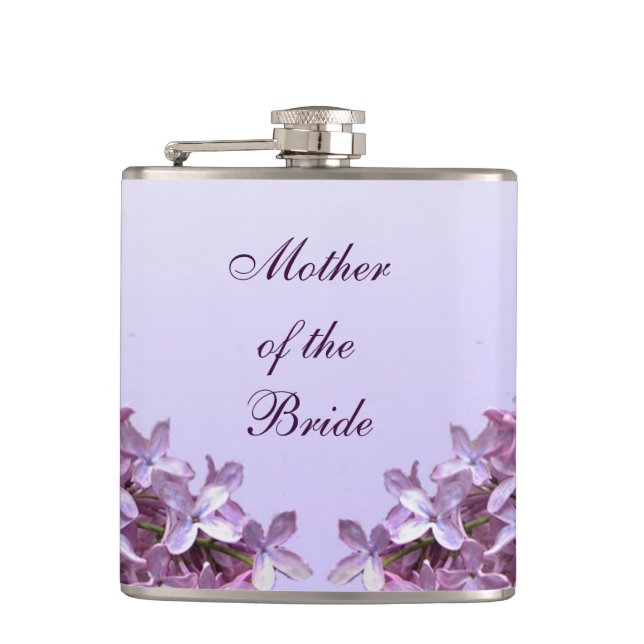 Floral Lilac Flowers Wedding Mother of the Bride Flask (Front)