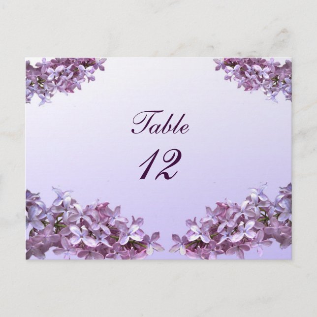 Floral Lilac Flowers Wedding Table Number (Front)