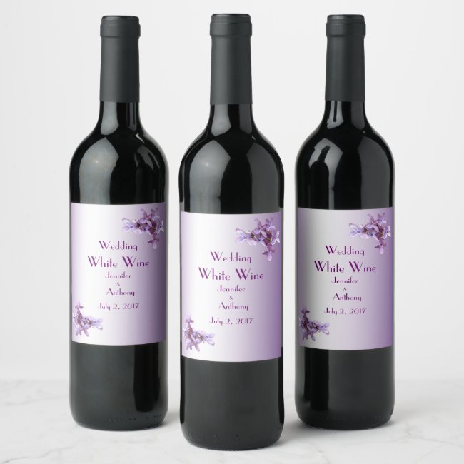 Floral Lilac Flowers Wedding Wine Label