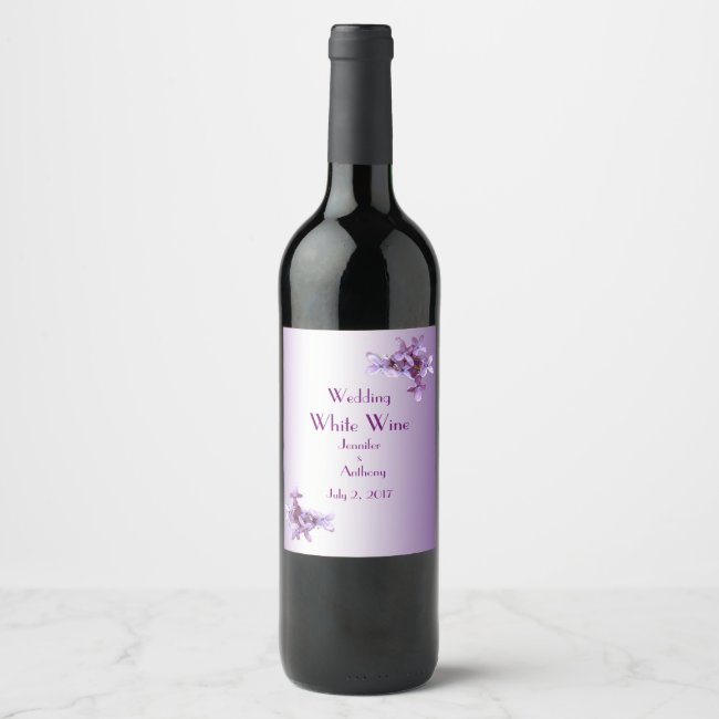 Floral Lilac Flowers Wedding Wine Label