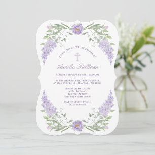 Floral Lilac Frame Baptism Invitation