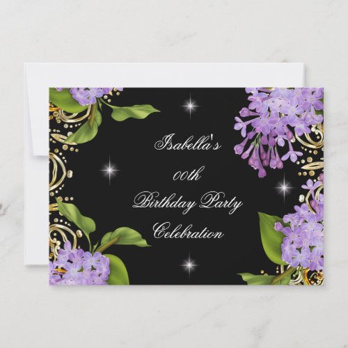 Floral Lilac Gold Black Elite Womens Birthday Invitation