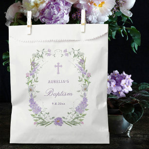 Floral Lilac Lavender Frame Baptism Favor Bag