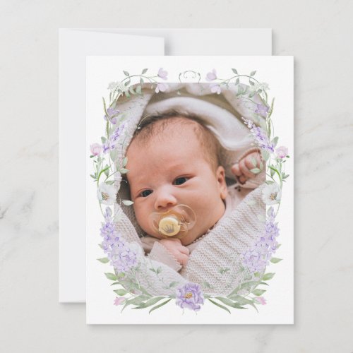 Floral Lilac Lavender Frame Baptism Thank You Card