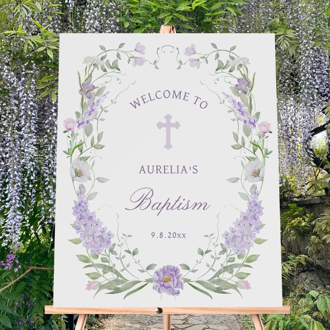 Floral Lilac Lavender Frame Baptism Welcome Foam Board (Creator Uploaded)