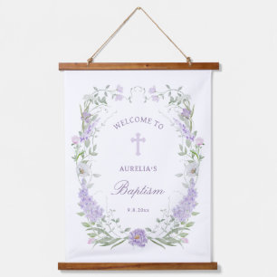 Floral Lilac Lavender Frame Baptism Welcome Hanging Tapestry