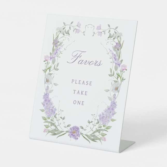 Floral Lilac Lavender Frame Favors Pedestal Sign (Front)