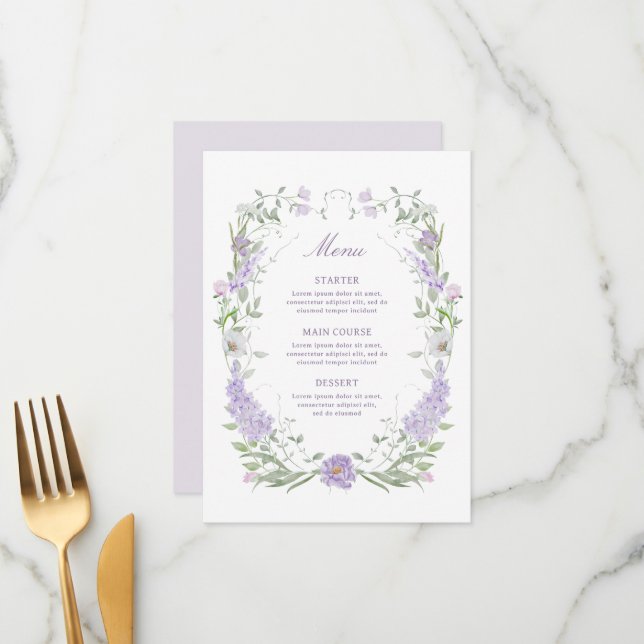 Floral Lilac Lavender Frame Menu (Front/Back In Situ)