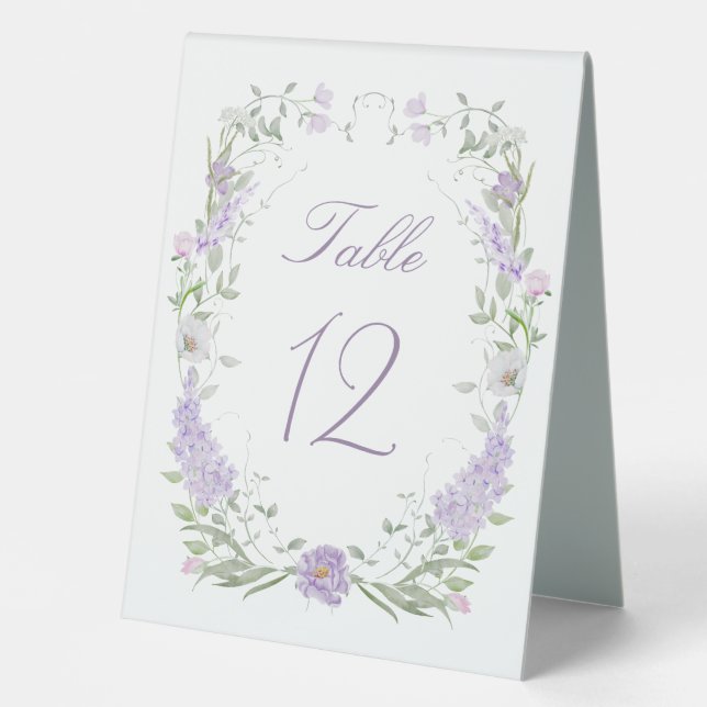 Floral Lilac Lavender Frame Table Number Sign (Front)