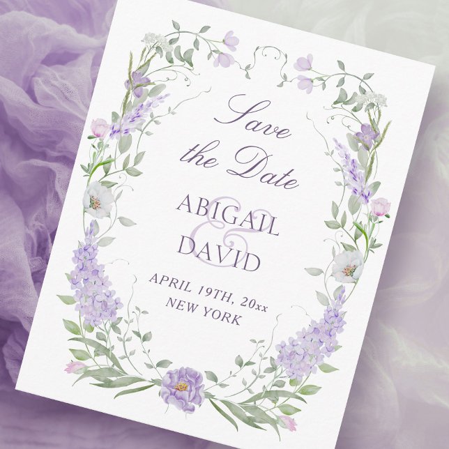 Floral Lilac Lavender Frame Wedding Save The Date (Creator Uploaded)