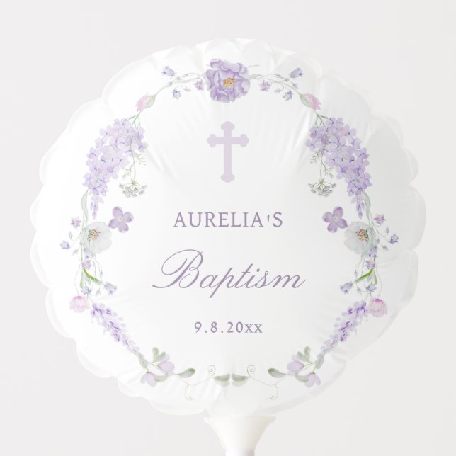 Floral Lilac Lavender Wreath Baptism Balloon (Front)