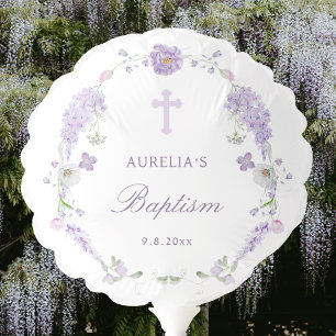 Floral Lilac Lavender Wreath Baptism Balloon