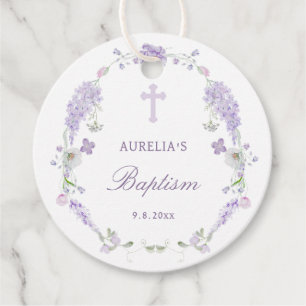 Floral Lilac Lavender Wreath Baptism Favor Tags