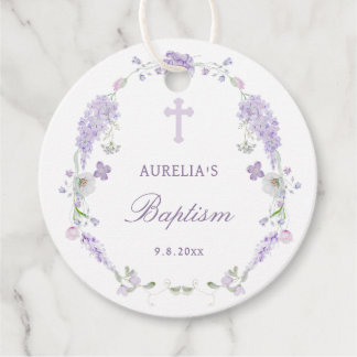 Floral Lilac Lavender Wreath Baptism Favor Tags