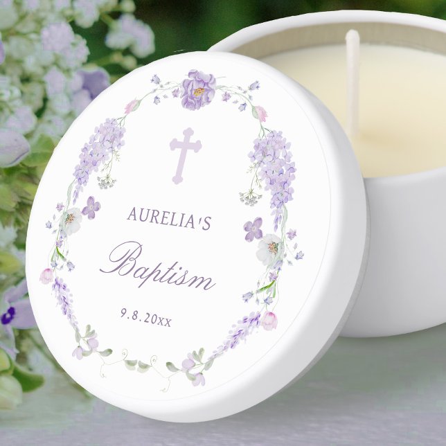 Floral Lilac Lavender Wreath Baptism Mini Candle Favors (Creator Uploaded)