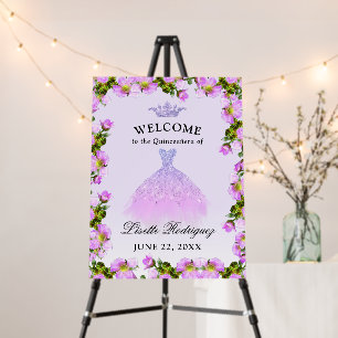 Floral Lilac Purple Quinceanera Welcome Sign