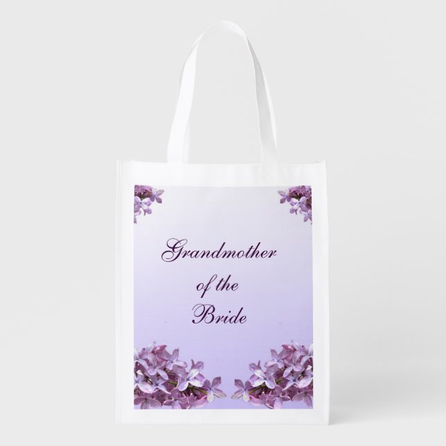 Floral Lilac Wedding Grandmother of Bride Reusable Grocery Bag (Front)