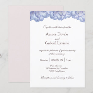 Floral lilac white blush flowers petals wedding invitation