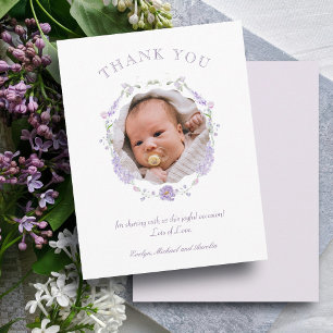 Floral Lilac Wreath Baptism Thank You Card