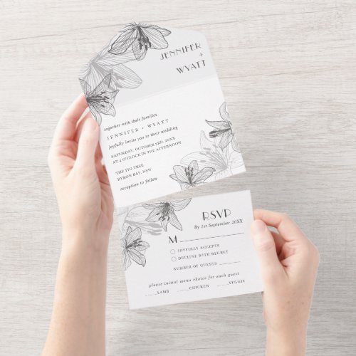 Floral Lilies  All In One Invitation