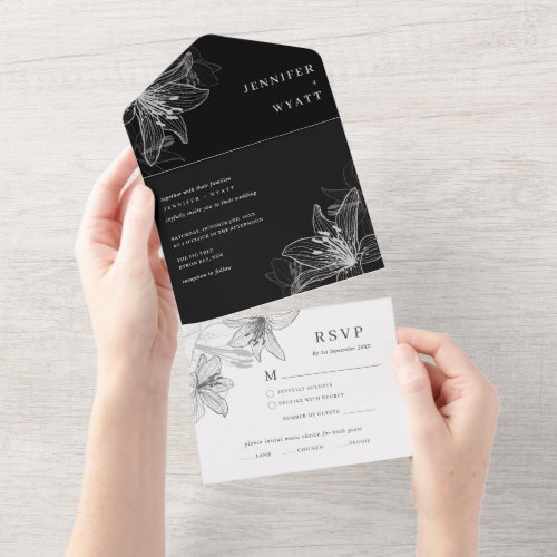 Floral Lilies BW All In One Invitation