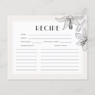 Floral Lilies Bridal Shower Recipe Card