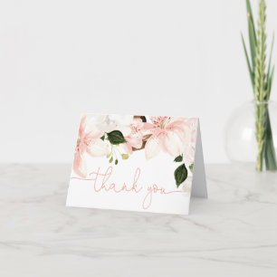 Floral lilies pink blush white spring  letterpress thank you card