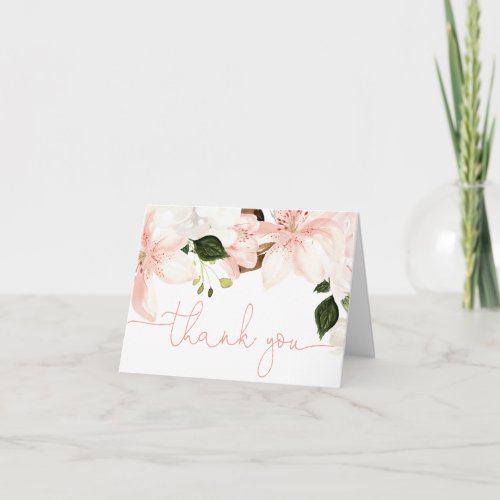 Floral lilies pink blush white spring  thank you card