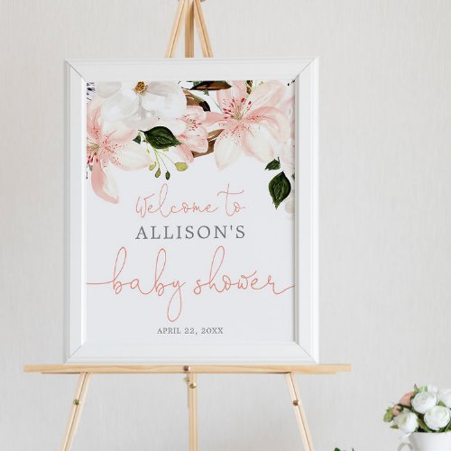 Floral lilies spring baby shower welcome sign