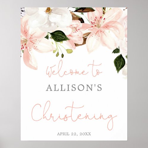 Floral lilies spring Christening welcome sign