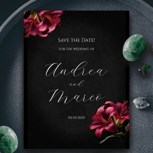 Floral Lilly Dark Gothic Wedding Save the Date