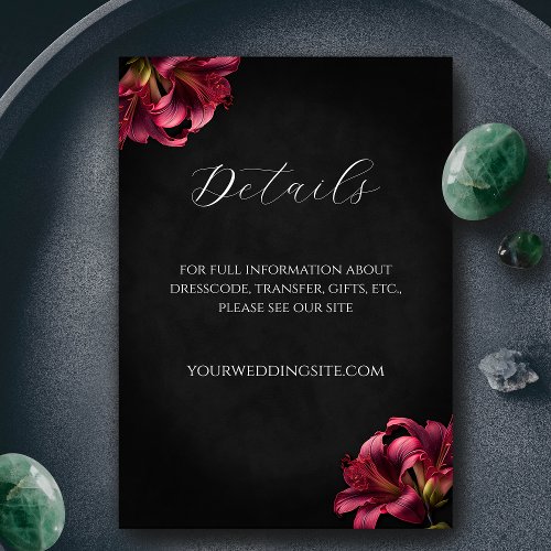 Floral Lily Dark Gothic Wedding Enclosure Card