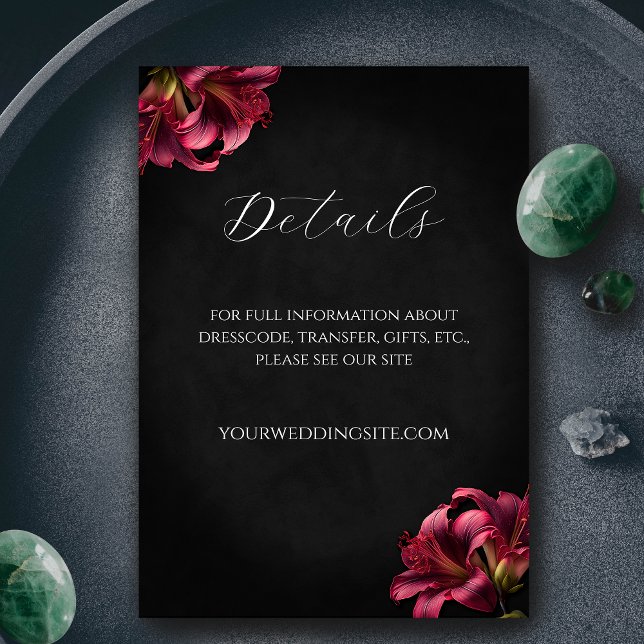 Floral Lily Dark Gothic Wedding Enclosure Card (Floral Lilly Moody Gothic Wedding Enclosure Card)