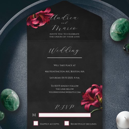 Floral Lily Dark Gothic Wedding Invitation