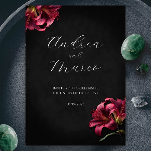 Floral Lily Dark Gothic Wedding Invitation